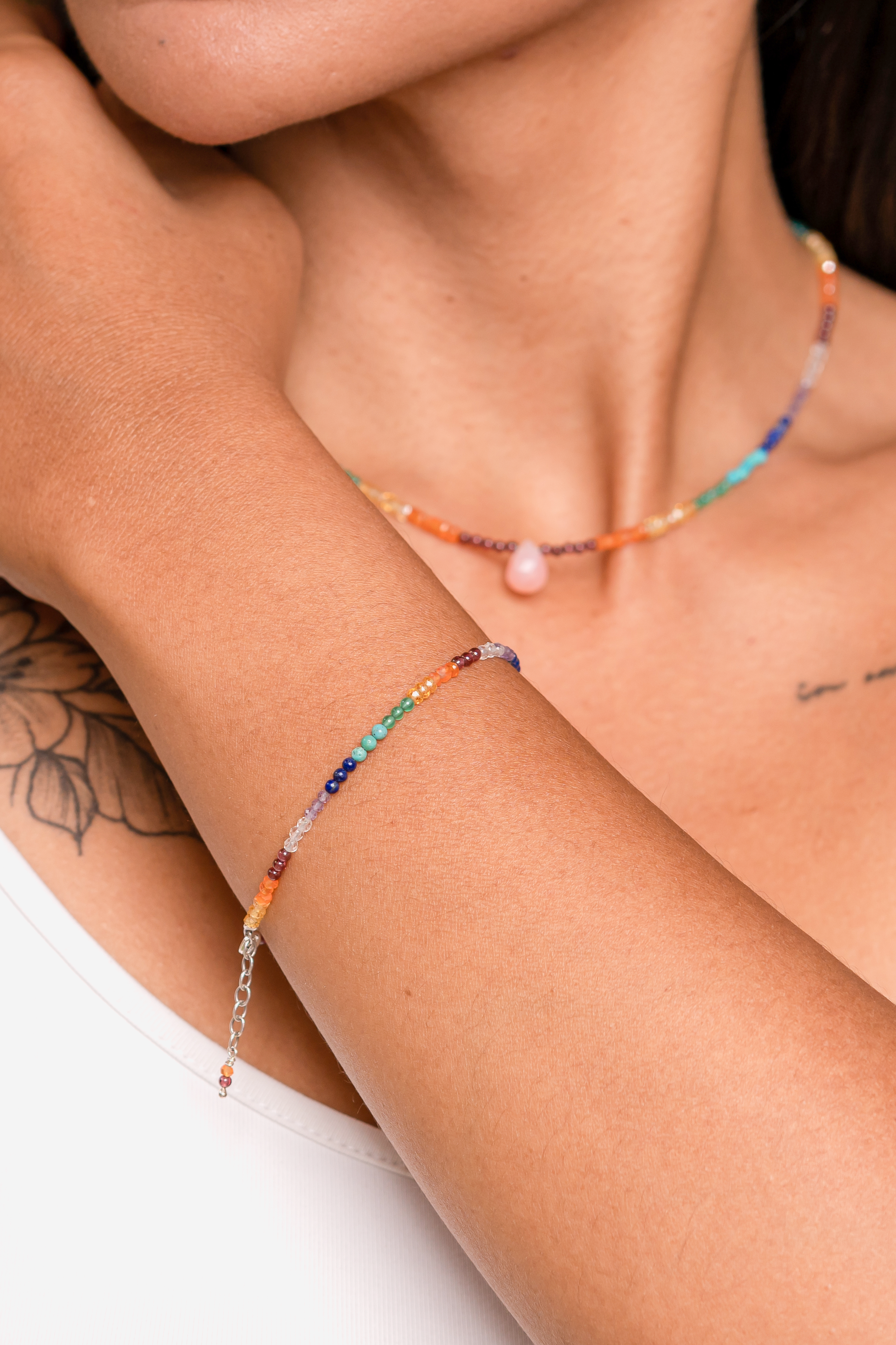 Seven Chakra 2mm Round Silver Bracelet - Anna Michielan Jewelry