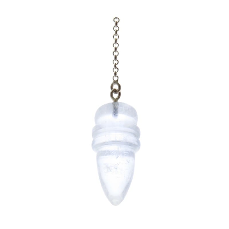 crystal clear quartz of a crystal pendulum on white background