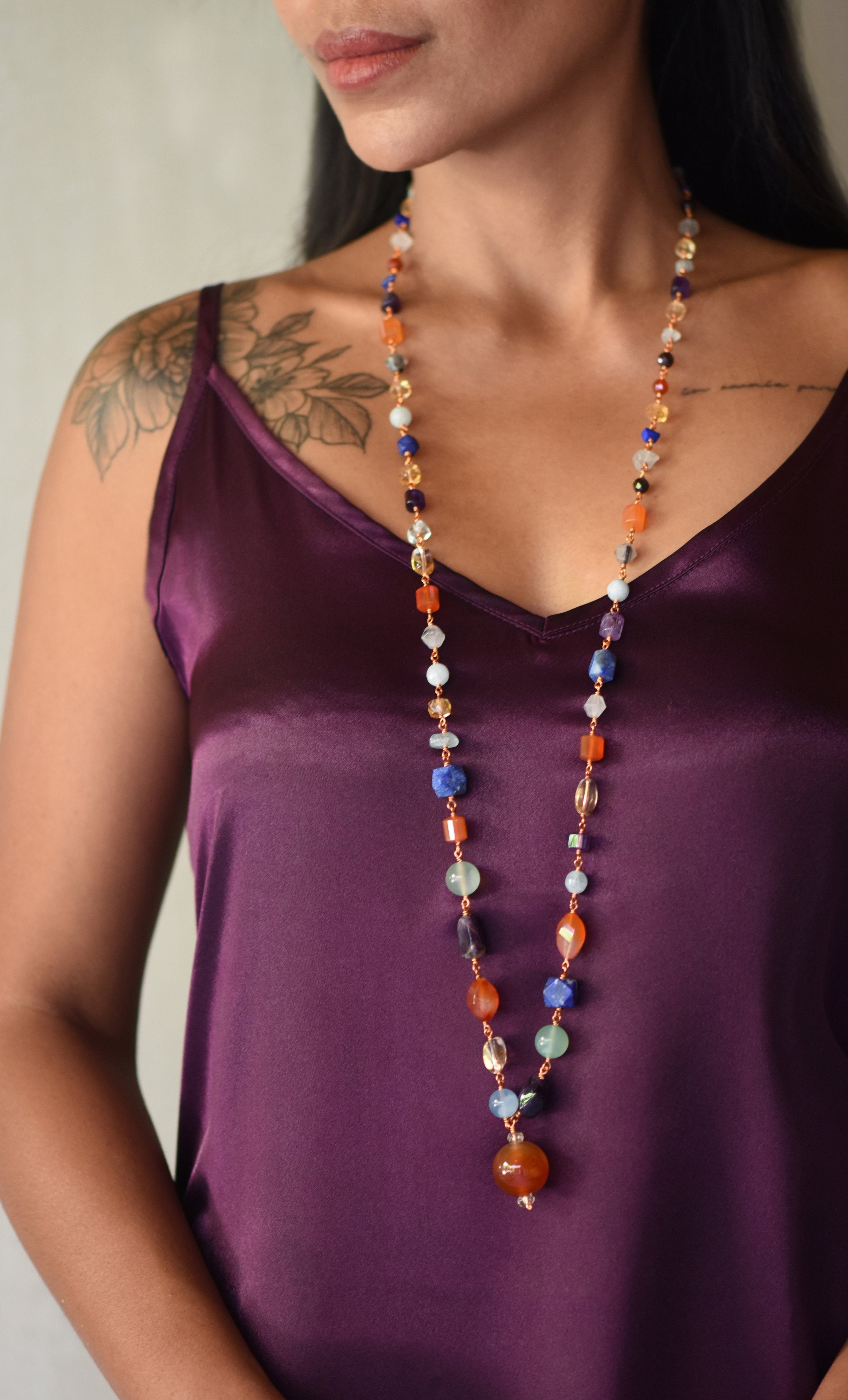 Seven Chakra Copper Long Necklace