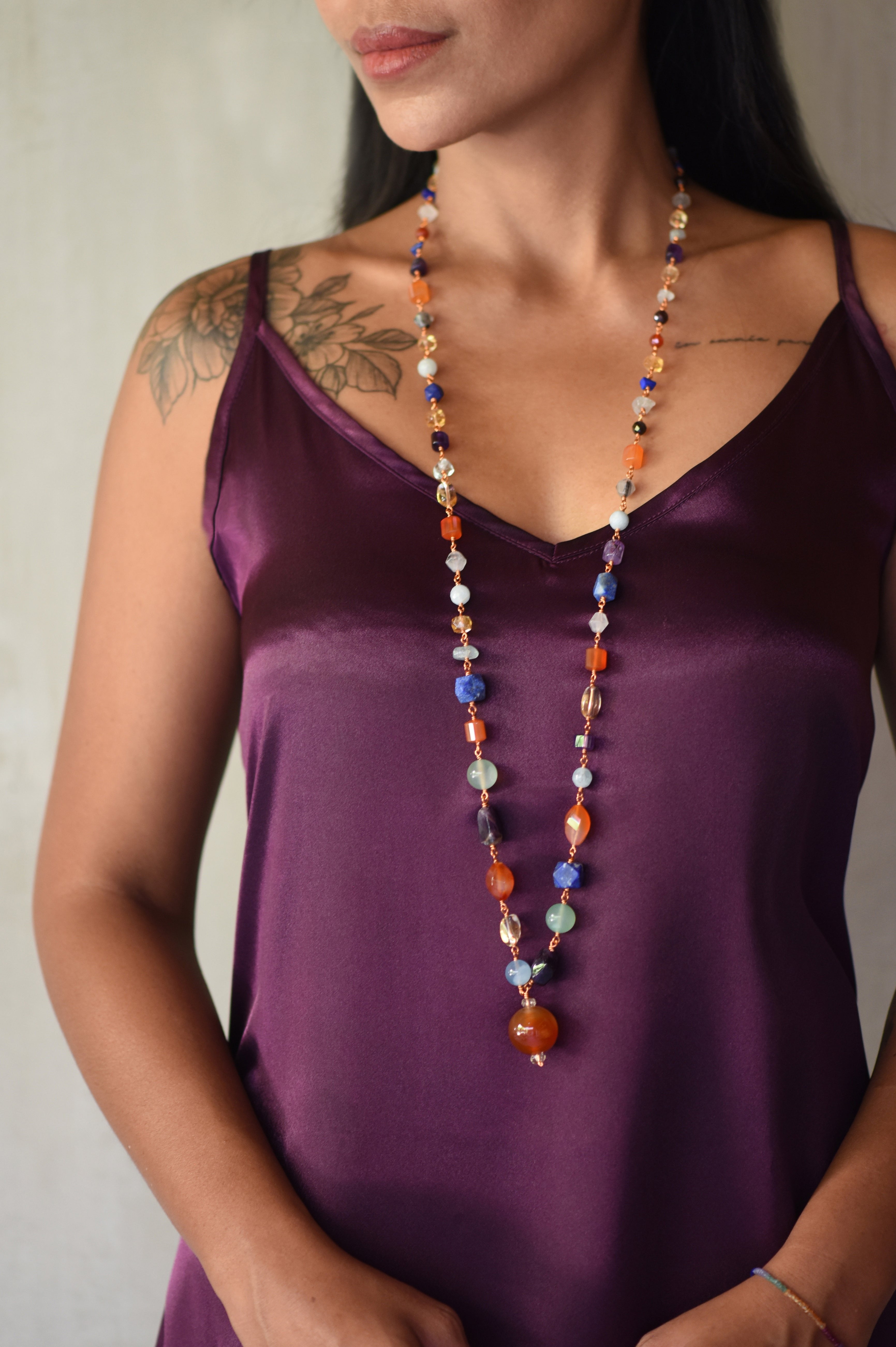 Seven Chakra Copper Long Necklace