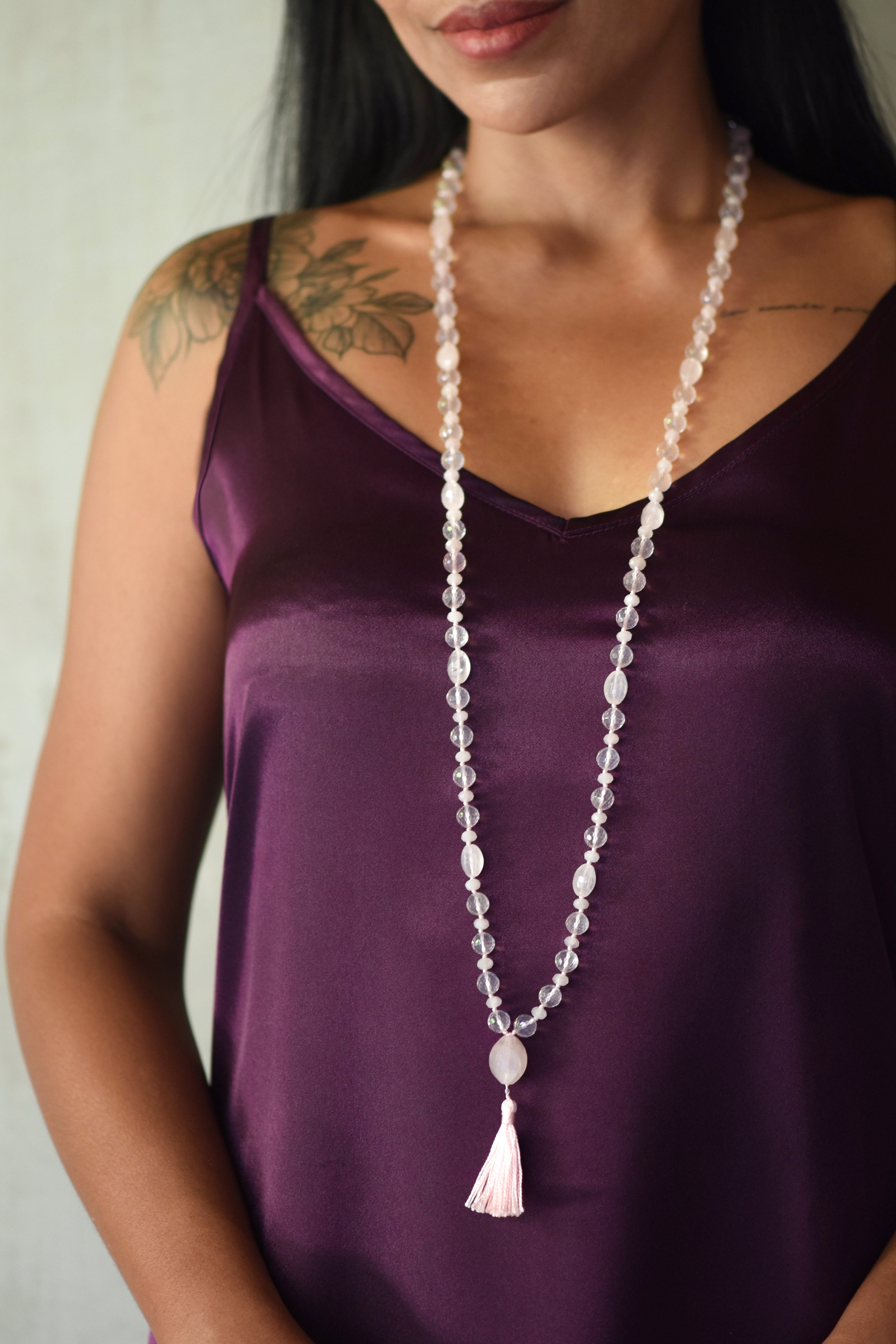 Mixed Rose Quartz Unconditional Love Mala Necklace