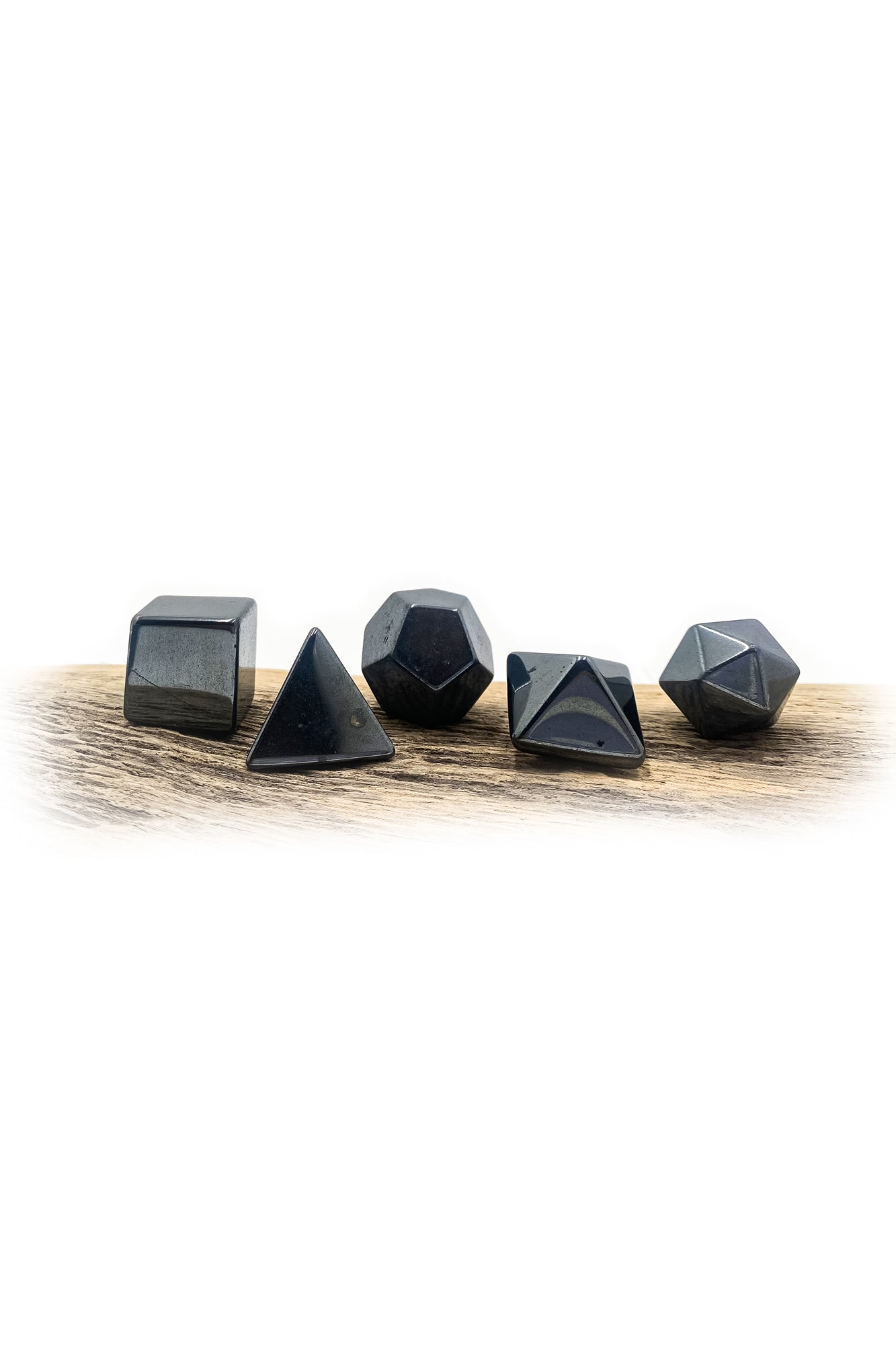 Platonic Solid, Hematite shaped into sacred geometric shapes, in hard paper box