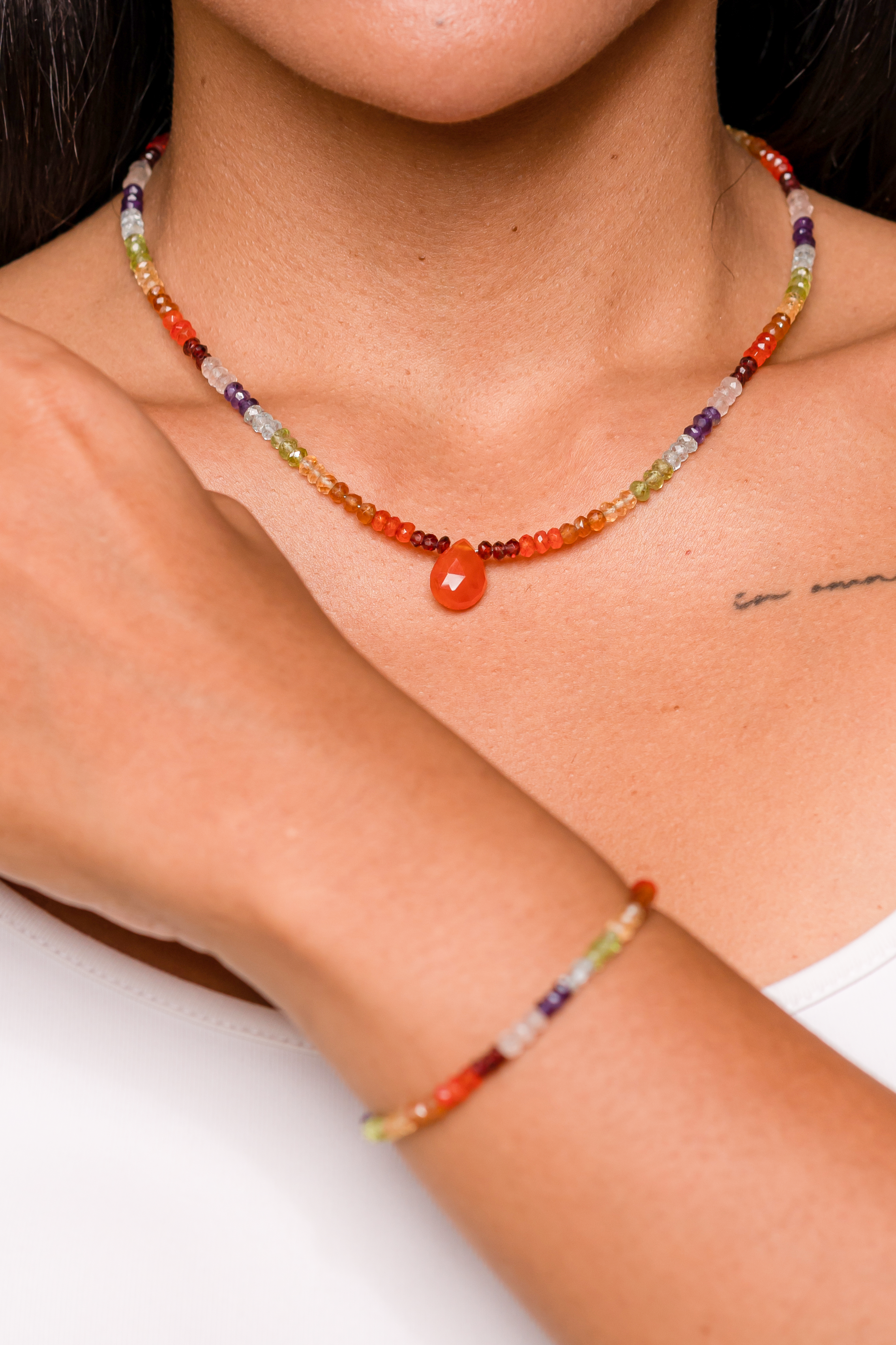 Seven Chakra Faceted Short Necklace - Anna Michielan Jewelry