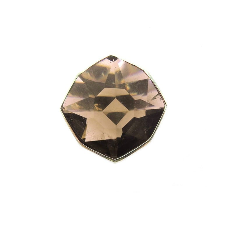 Faceted Smokey Quartz set in silver 925 of a silver ring top front side on white background