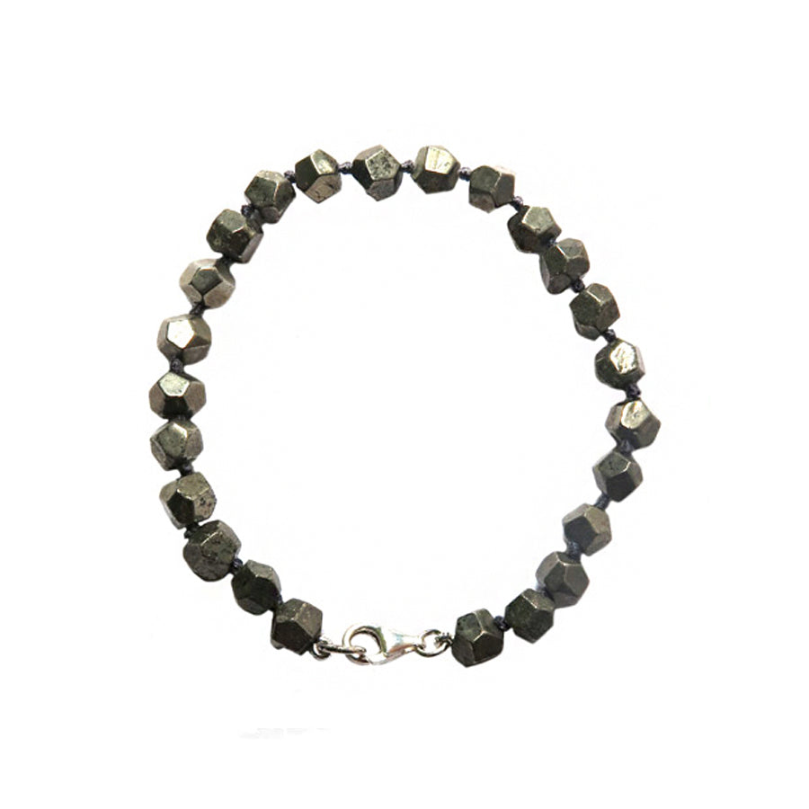 silver bracelet with pyrite beads and silver 925 clasp on white background