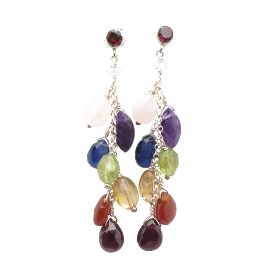 Seven Chakra Drops Earrings on white background