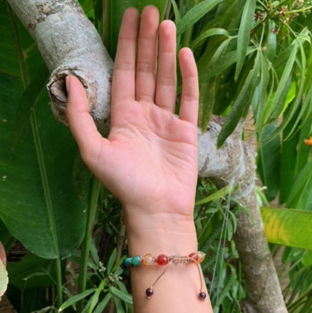 Seven Chakra Mixed Stones String Bracelet with rudraksha on wrist back side