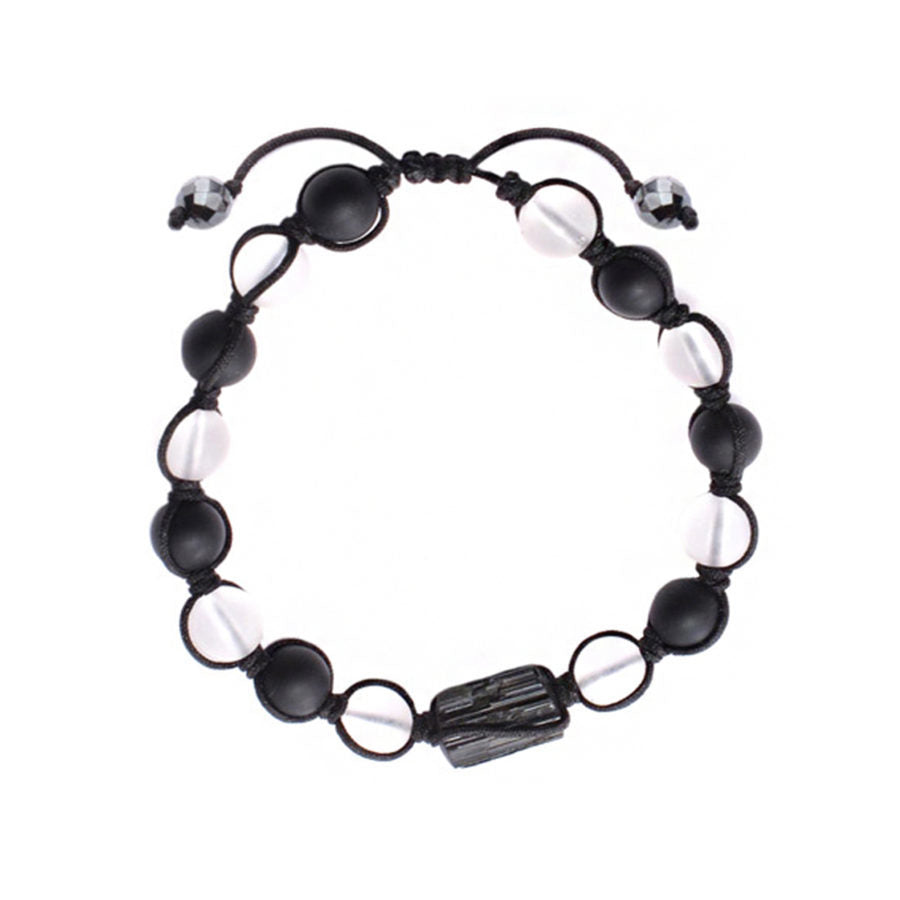 Crystal Black Tourmaline and Hematite Protecting String Bracelet on white background