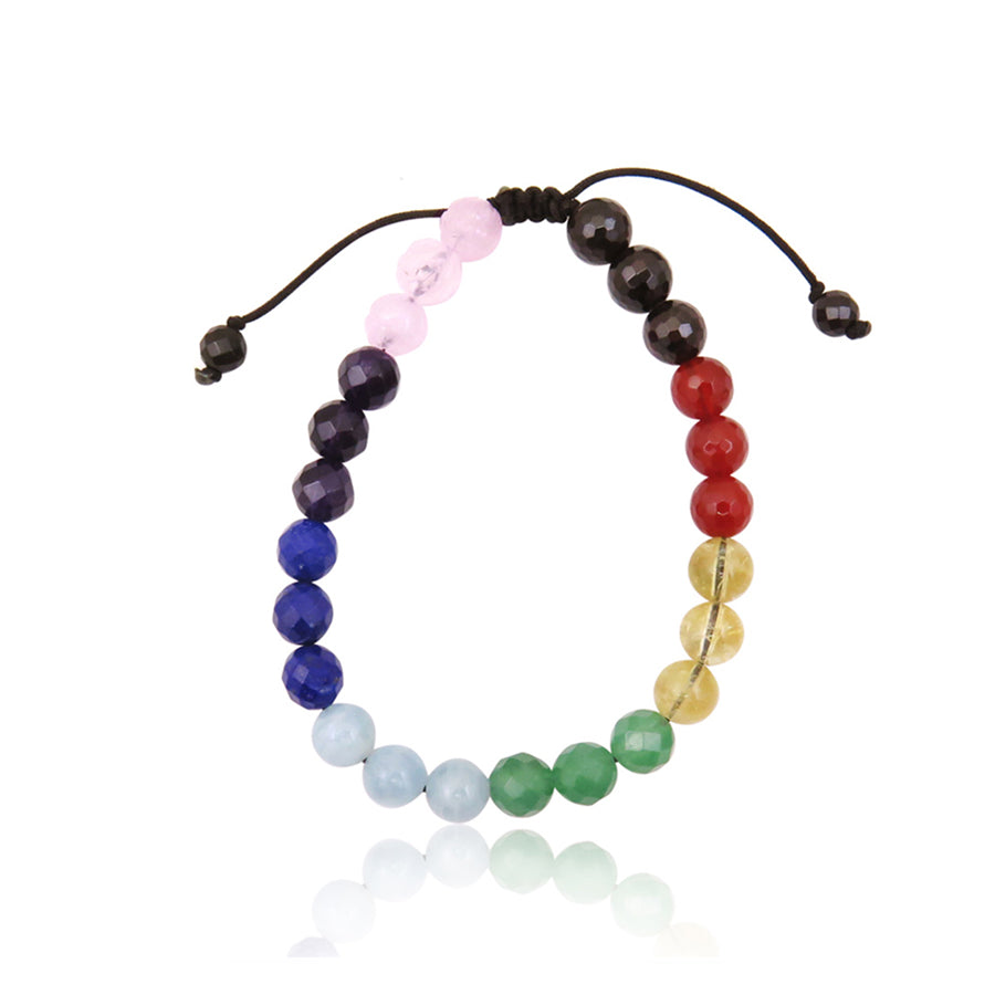 7 chakra string bracelet 8mm stones on white background