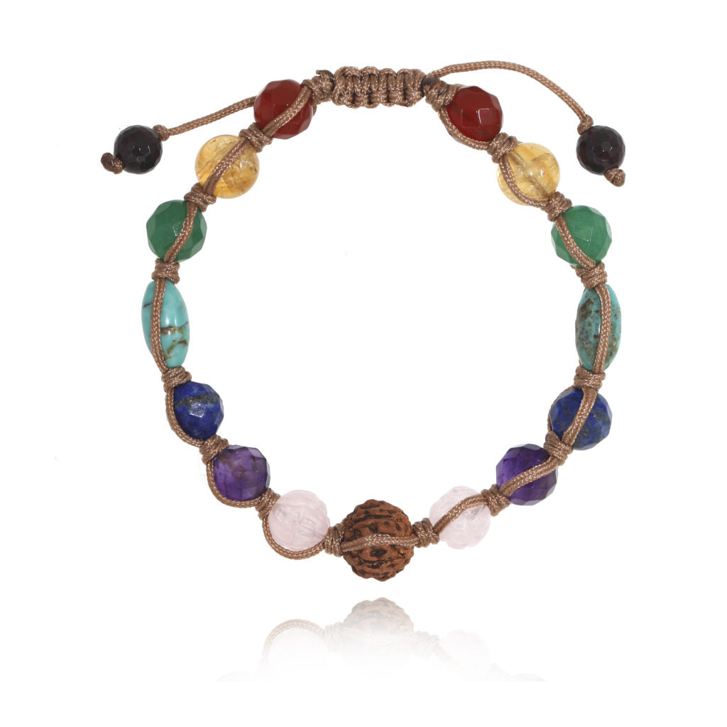 Seven Chakra Mixed Stones String Bracelet on white background